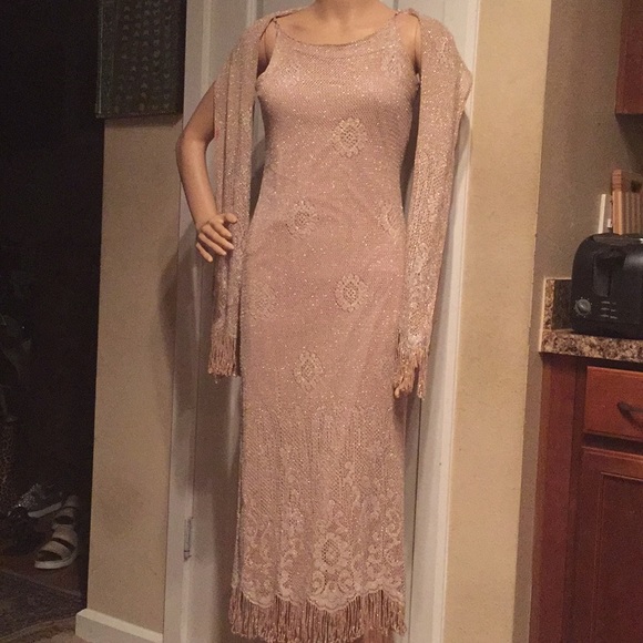 Other - 2-piece vintage Sparkly midi dress and scarf
